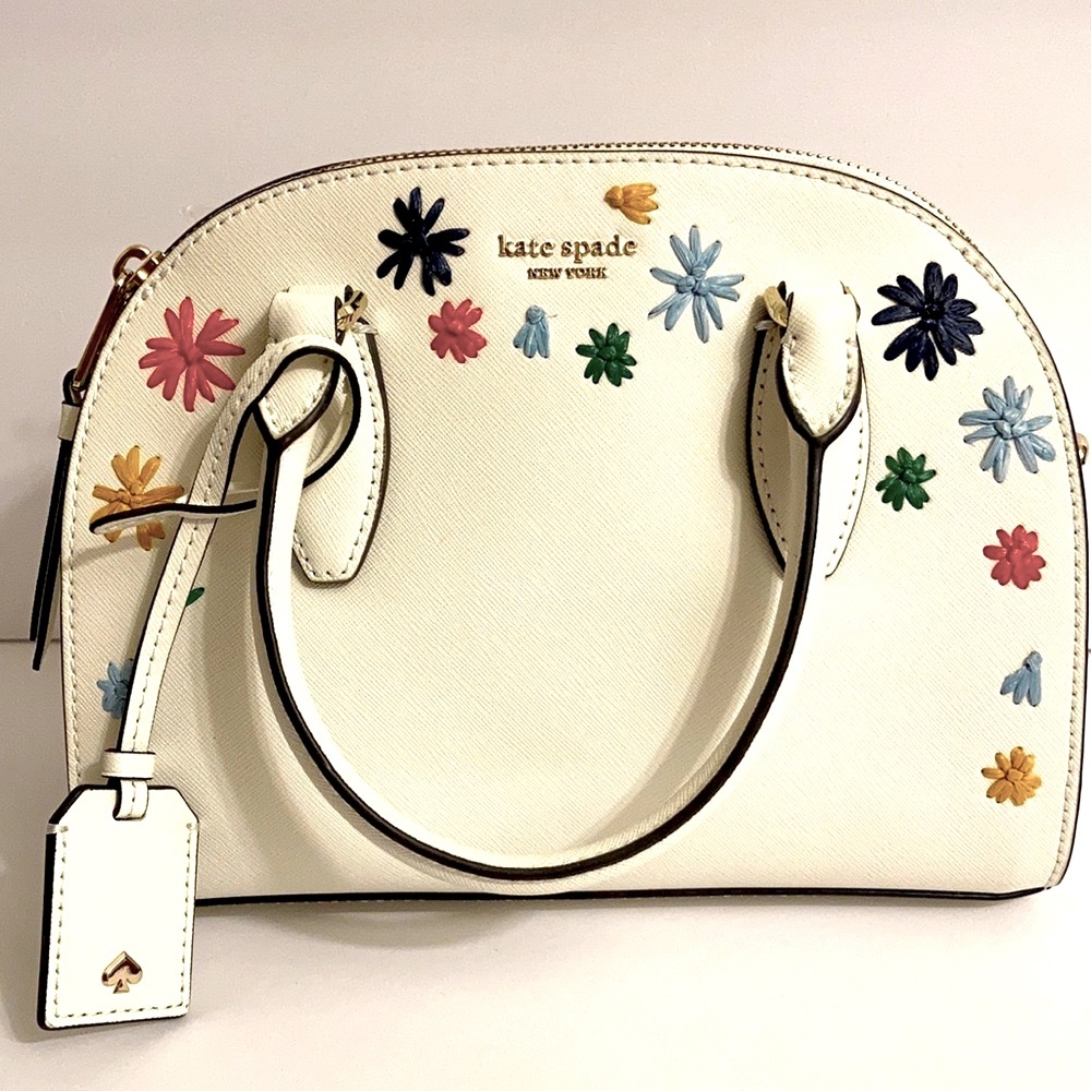 KateSpade medium dome satchel Reilly raffia brghtwhite NWT